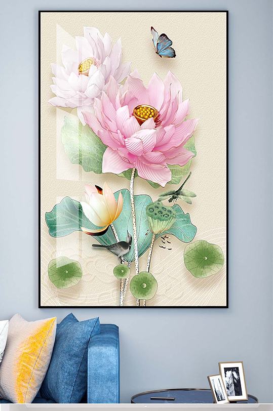 玄关荷花装饰挂画