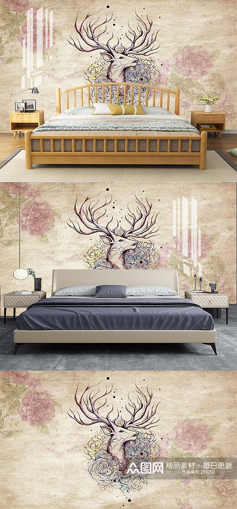 北欧麋鹿床头背景墙素材