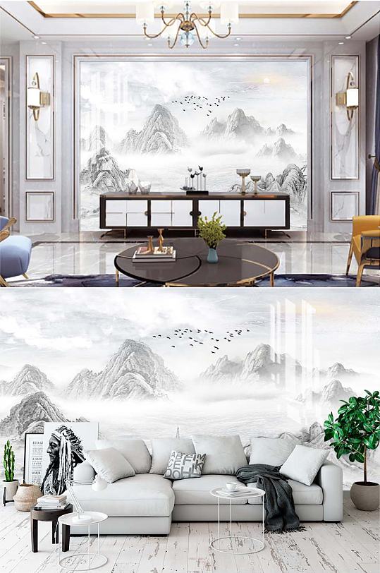 水墨山水客厅背景-众图网