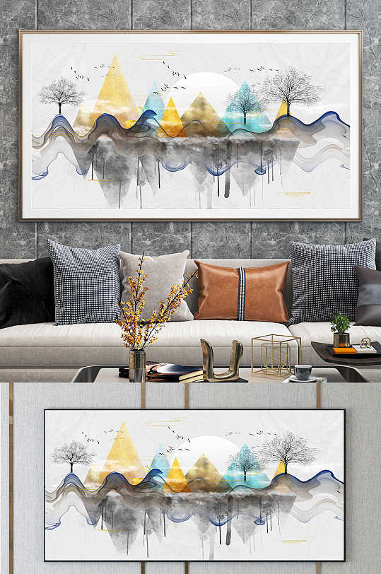 新中式装饰画背景墙-众图网