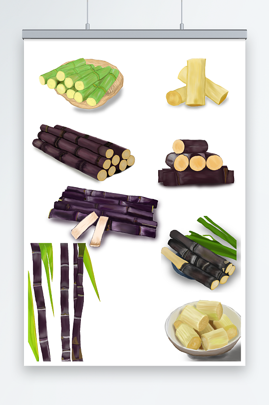 写实冬季甘蔗水果元素插画-众图网