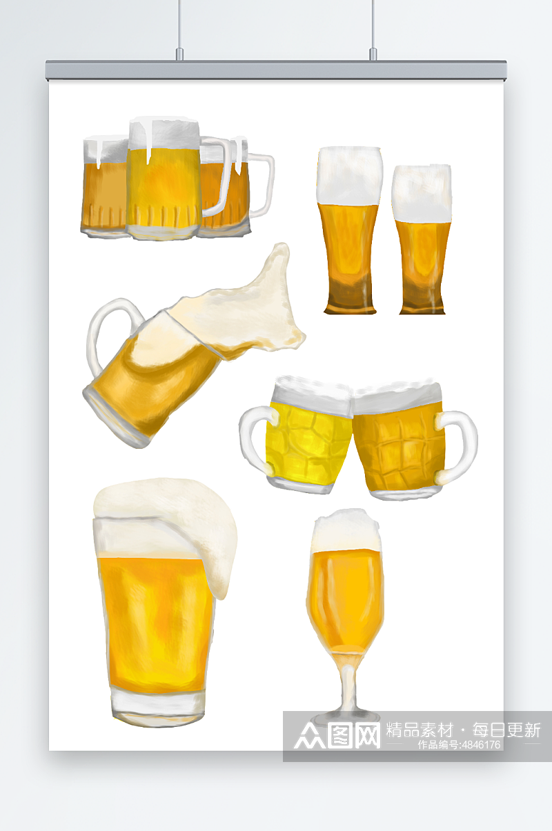啤酒酒水插画元素素材
