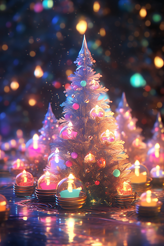 数字艺术圣诞树礼物树灯图片