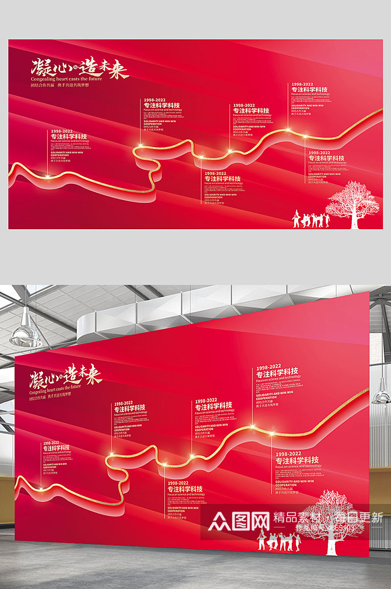 高端红色发展历程企业文化墙素材