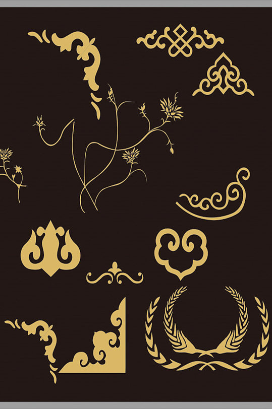 金色花纹花边角花边框