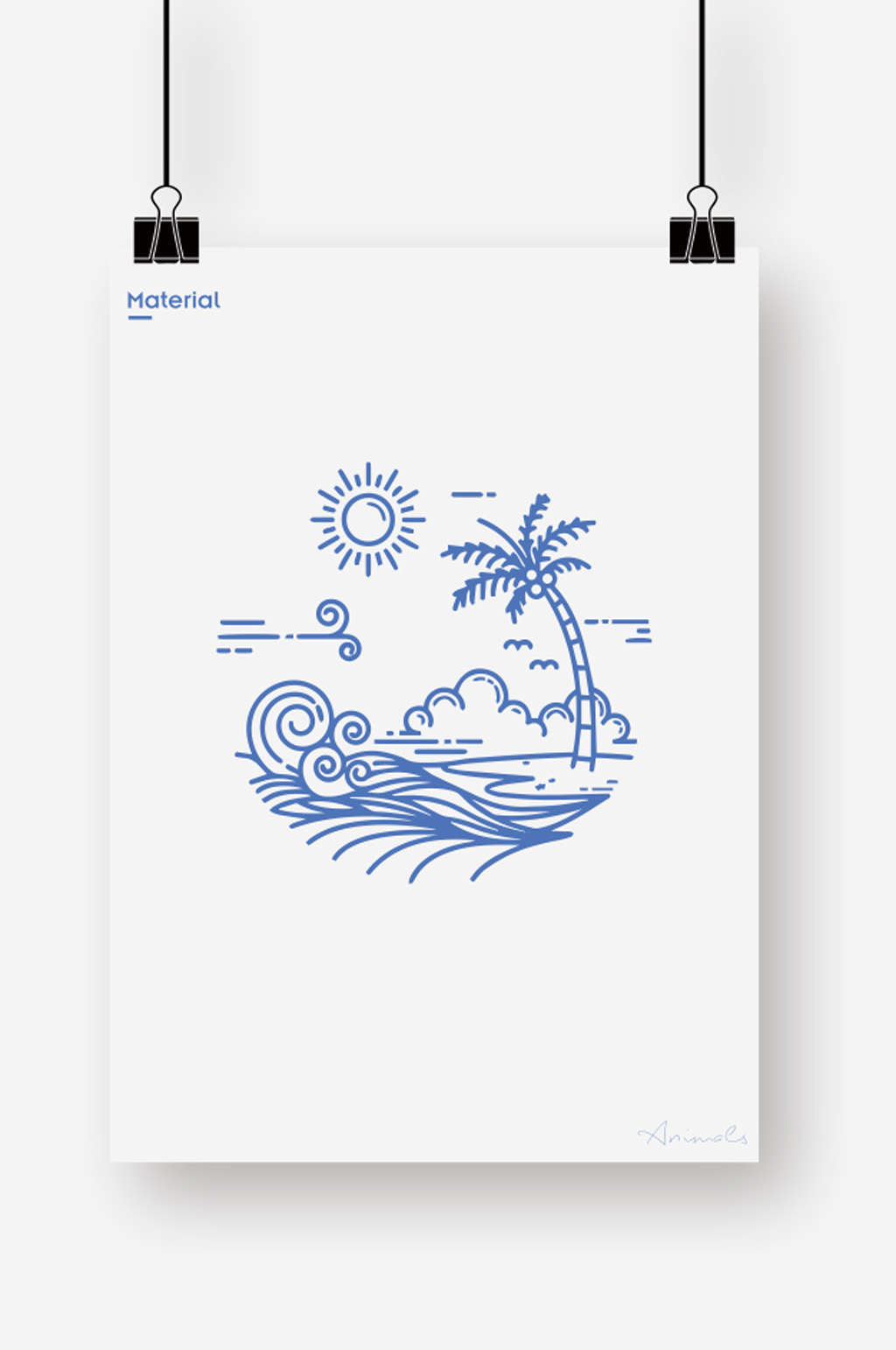风景椰子树太阳海浪矢量图素材