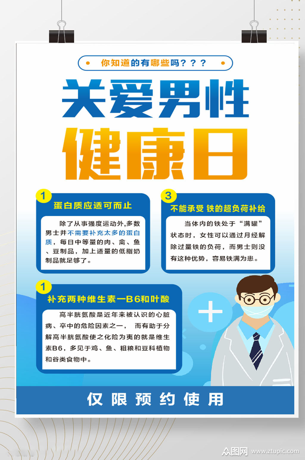 医疗背景世界男性健康日标题宣传海报可编辑模板下载-编号3307400-众