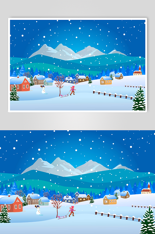 清新創(chuàng)意冬季雪景AI矢量插畫
