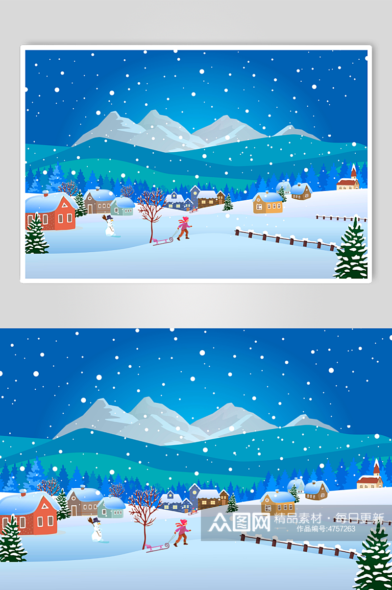 清新创意冬季雪景AI矢量插画素材