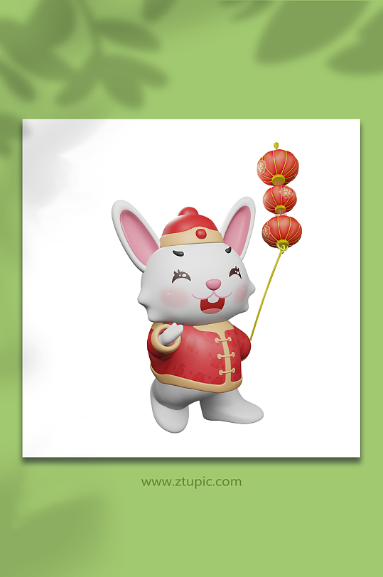 灯笼新年喜庆兔子立体3D模型-众图网