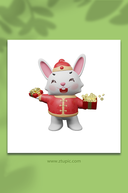 发红包宝箱新年喜庆兔子立体3D模型