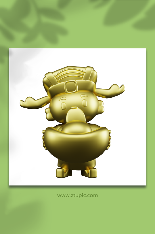 金属金色新年兔年立体3D财神爷人物模型-众图网