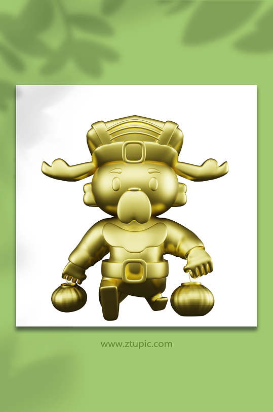 金属金色新年兔年立体3D财神爷模型-众图网