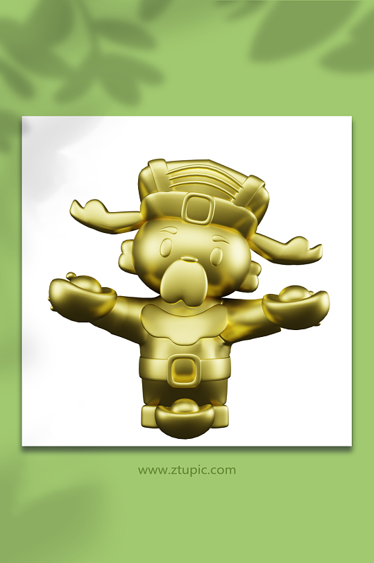金属金色新年兔年立体3D人物财神爷模型-众图网