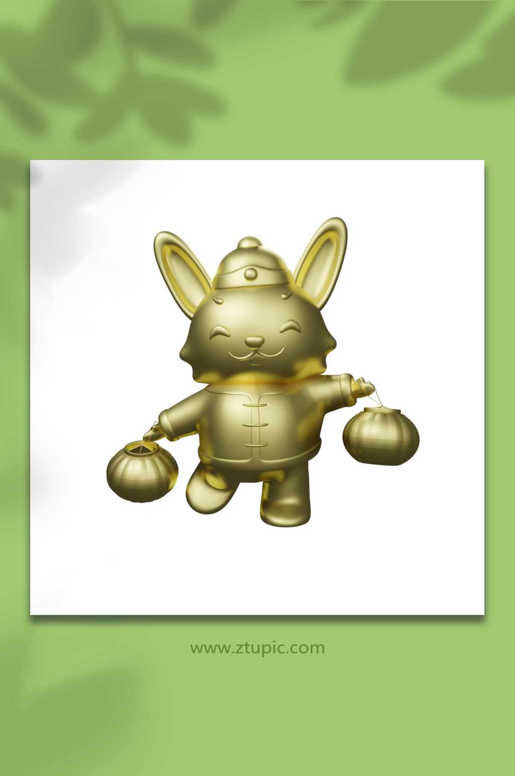 手提灯笼金属金色新年兔年立体3D模型素材