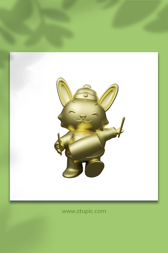 打鼓金属金色新年兔年立体3D模型-众图网
