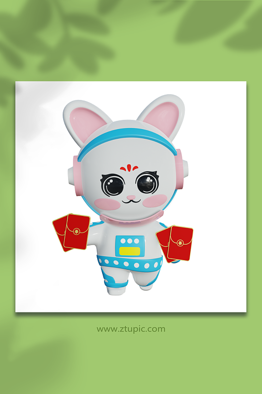 新年兔年立体宇航员兔子3D模型红包-众图网