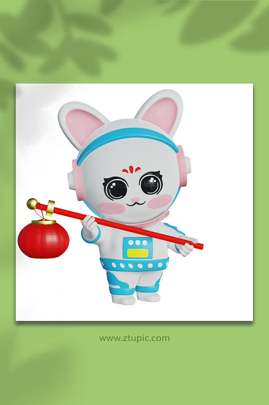 新年兔年立体宇航员兔子3D模型提灯笼-众图网