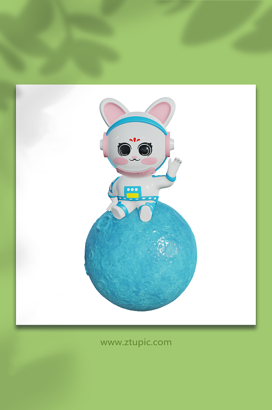 新年兔年立体宇航员兔子3D模型星球-众图网