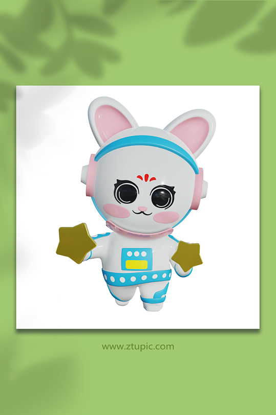 拿星星新年兔年立体宇航员兔子3D模型星星-众图网