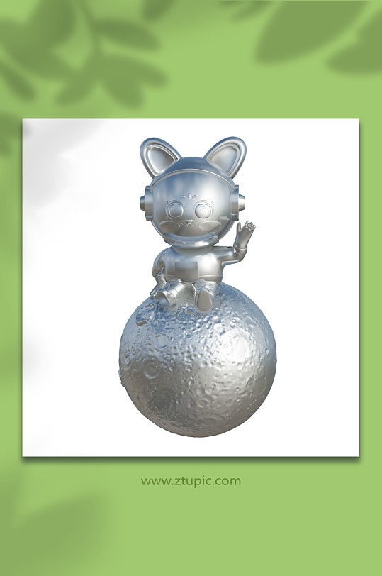 新年兔年立体银色宇航员兔子3D模型星球-众图网