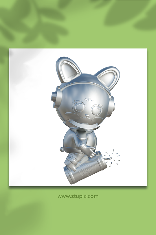 新年兔年立体银色宇航员兔子3D模型炮竹-众图网