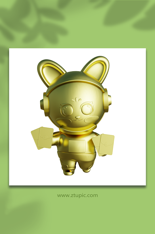 新年兔年立体金色宇航员兔子3D模型红包-众图网