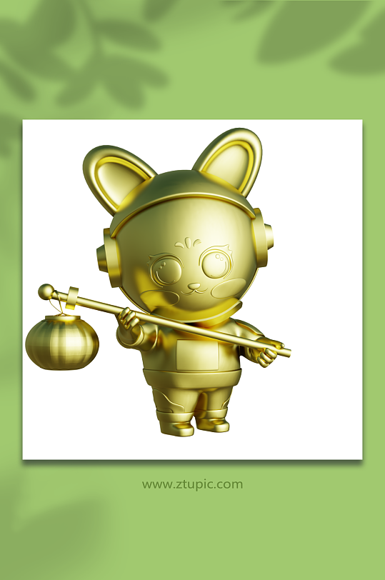 新年兔年立体金色宇航员兔子3D模型-众图网