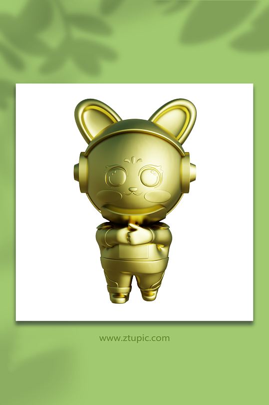 新年兔年立体金色宇航员兔子3D模型拜年-众图网