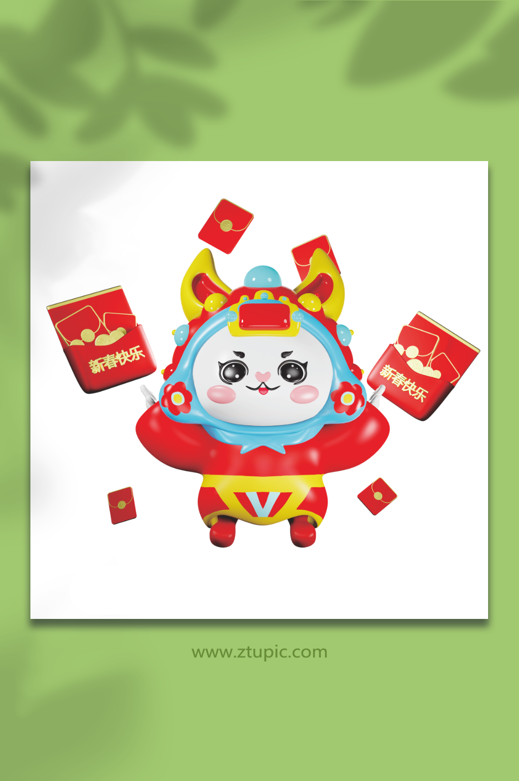 新年喜庆兔年兔儿爷兔子3D模型红包素材