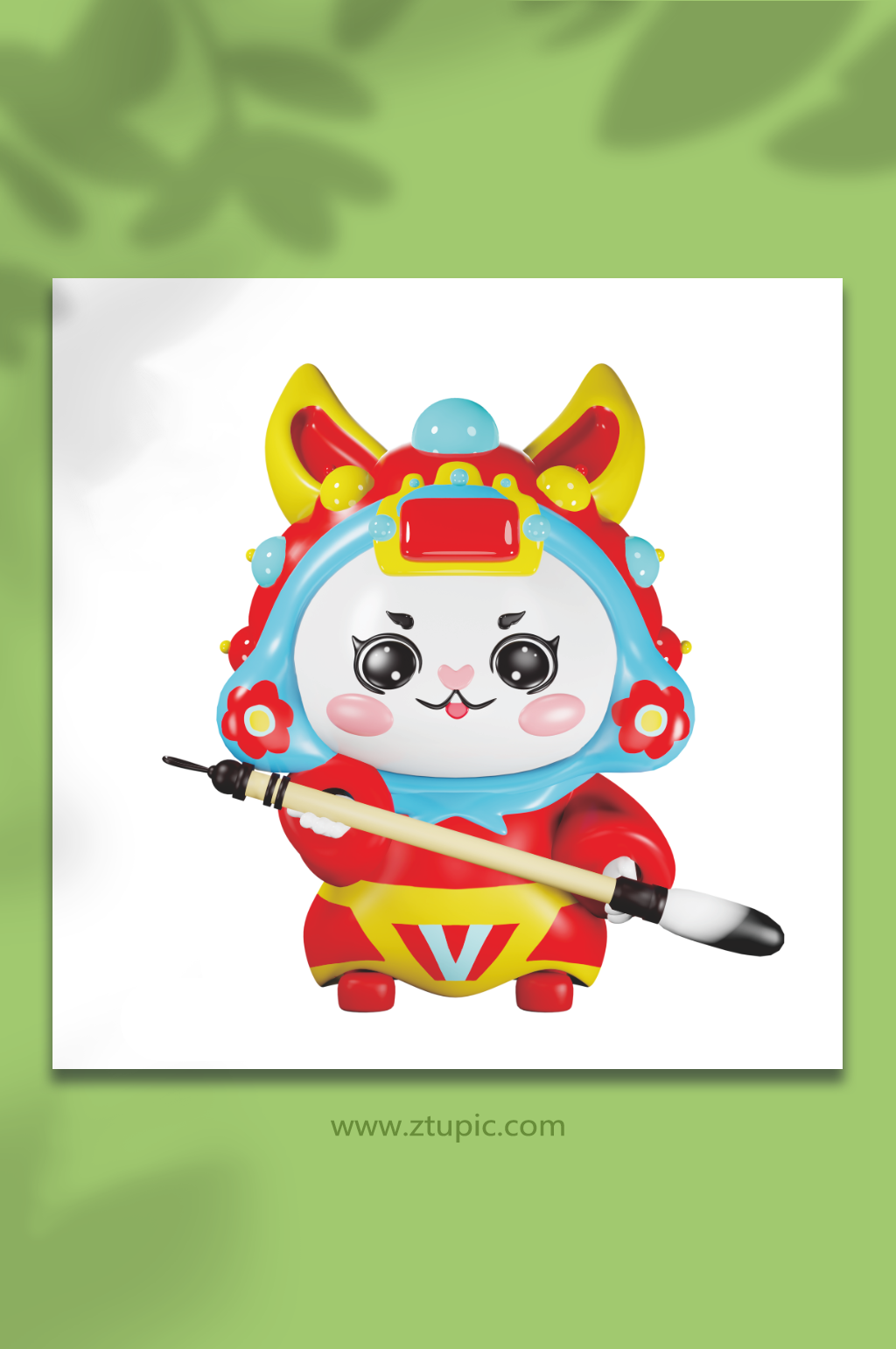 新年喜庆兔年兔儿爷兔子3D模型毛笔素材