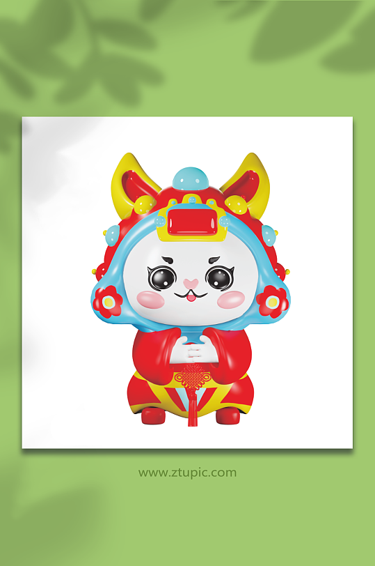 新年喜庆兔年兔儿爷兔子3D模型拜年-众图网