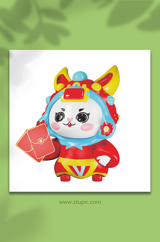 新年喜庆兔年兔儿爷兔子3D模型红包-众图网
