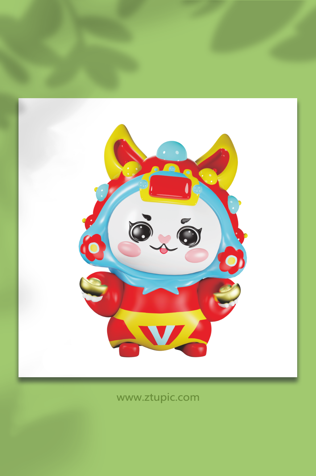新年喜庆兔年兔儿爷兔子3D模型元宝素材