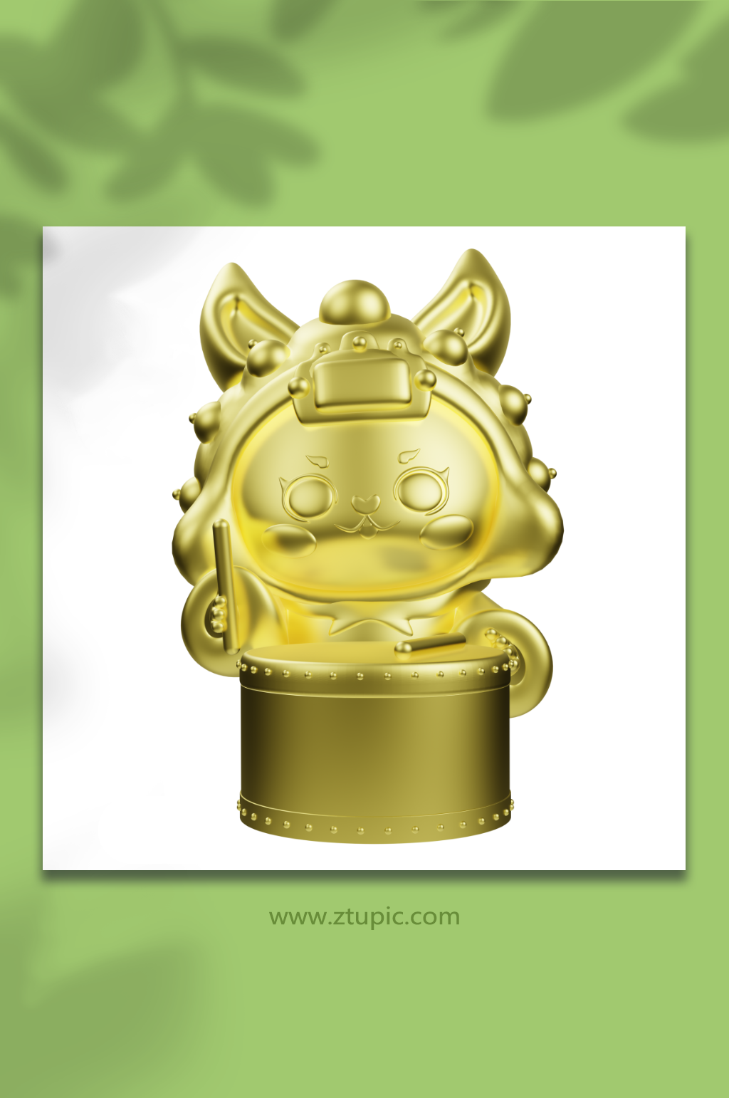 新年喜庆兔年兔儿爷兔子金色3D模型打鼓素材