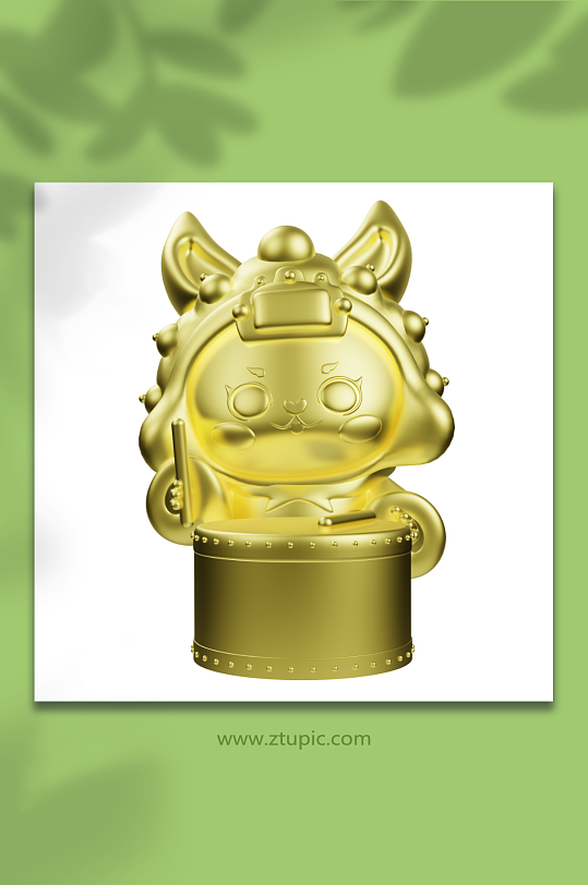 新年喜庆兔年兔儿爷兔子金色3D模型打鼓-众图网
