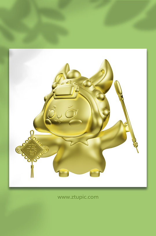 新年喜庆兔年兔儿爷兔子金色3D模型-众图网