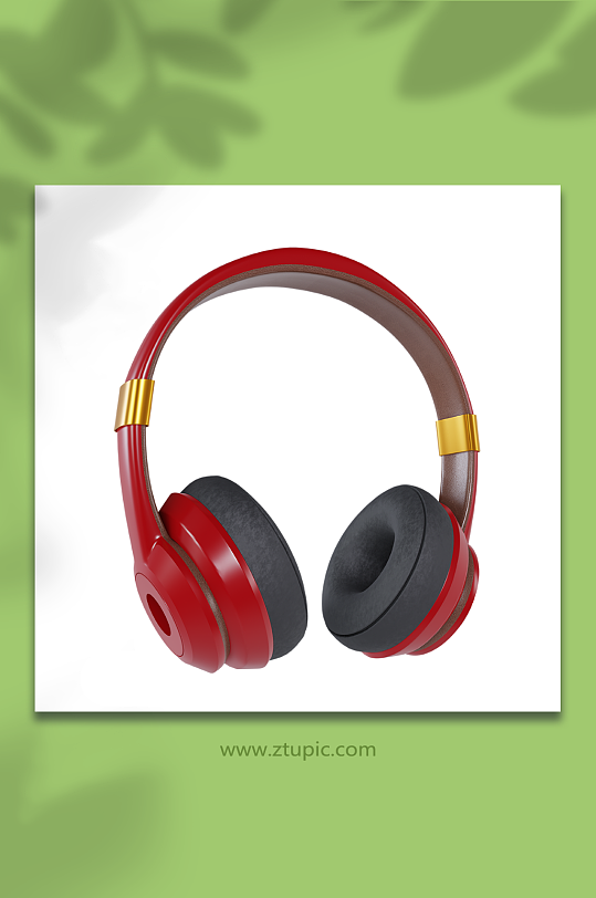现代时尚红色耳机3D立体模型-众图网