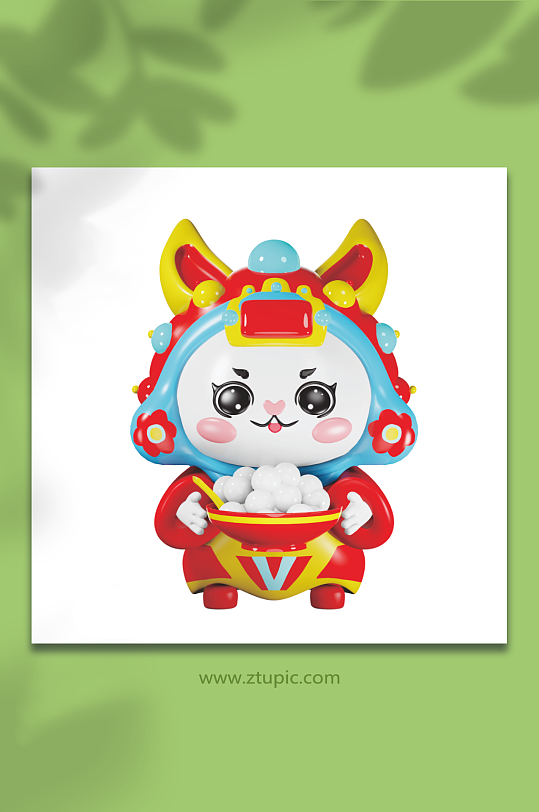 汤圆黑芝麻兔年兔儿爷元宵节3d立体模型-众图网