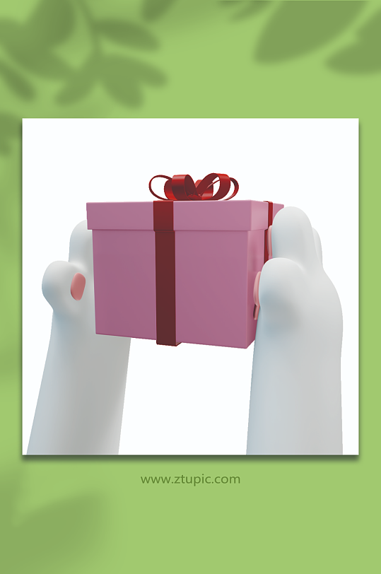 粉色礼物盒兔年手势3d立体模型