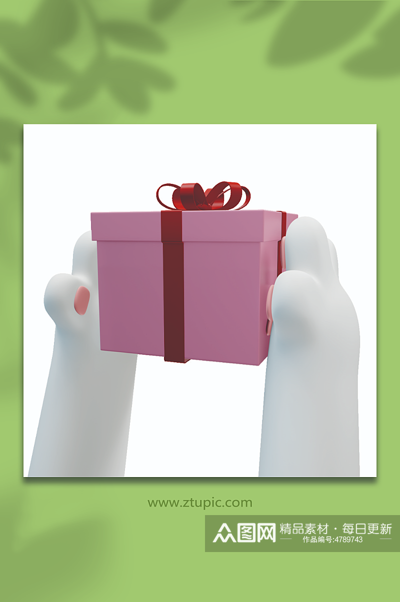 粉色礼物盒兔年手势3d立体模型素材