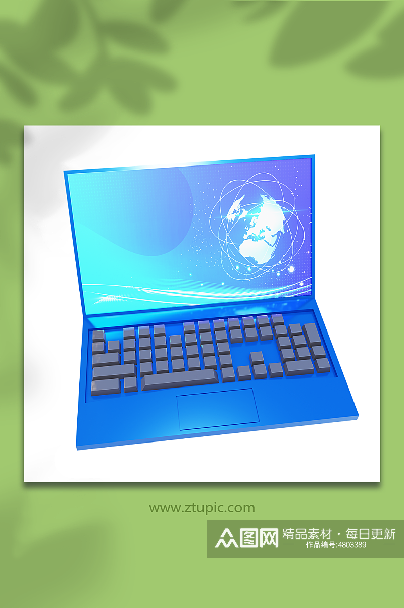 蓝色笔记本电脑3d模型素材
