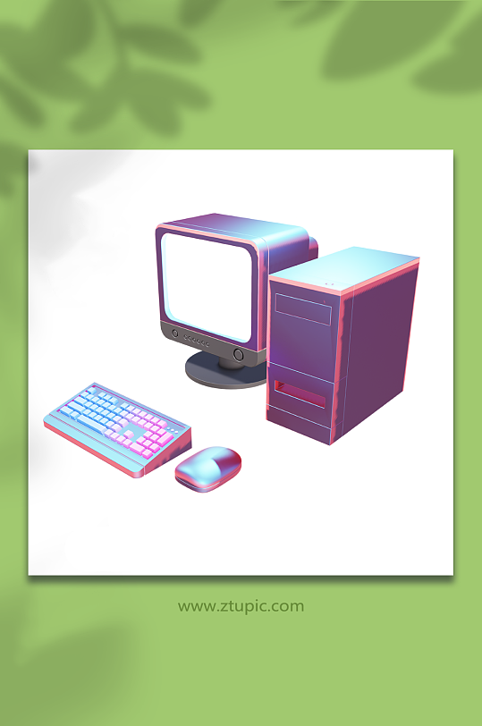 渐变卡通台式电脑3d模型-众图网