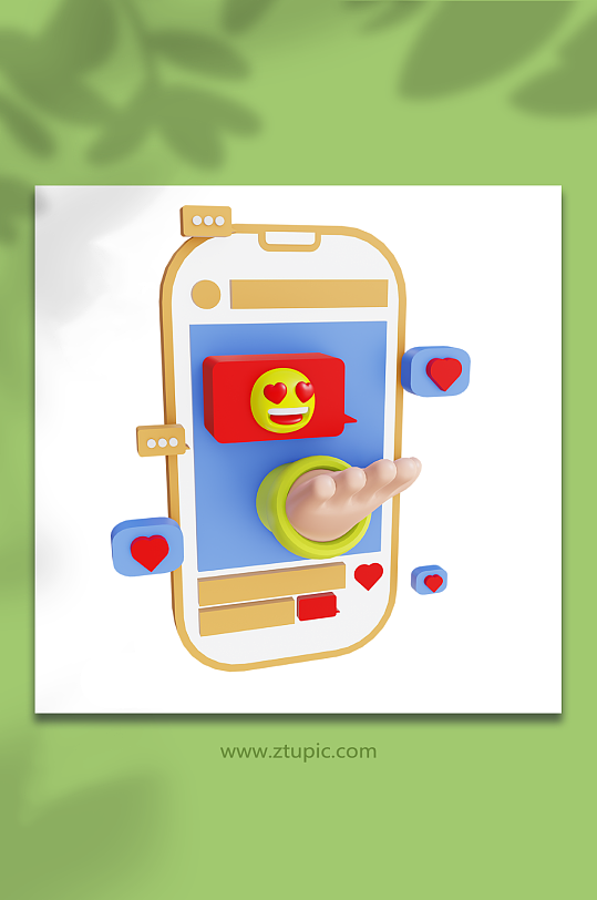 橙色3D手机聊天互动手势表情对话模型-众图网