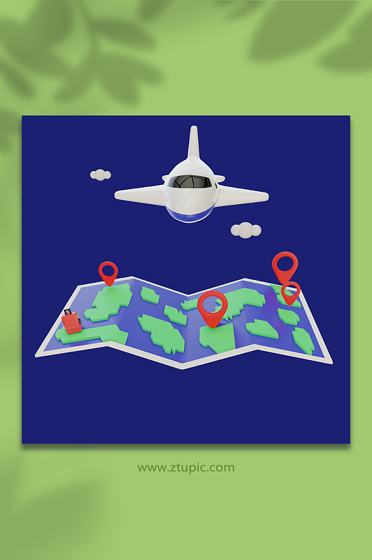 地图旅游元素地图行程机票旅行模型