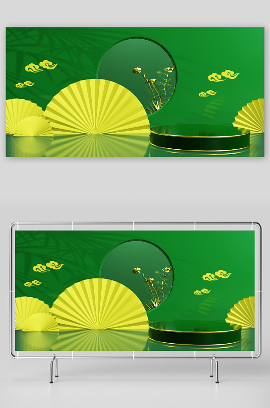 春季绿色展厅3d背景模型-众图网