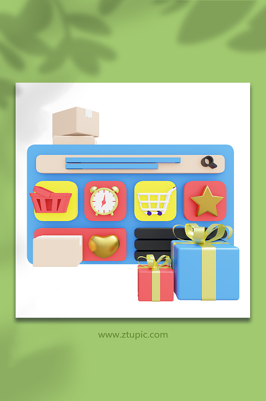 3D蓝色立体购物车网购电商促销模型-众图网