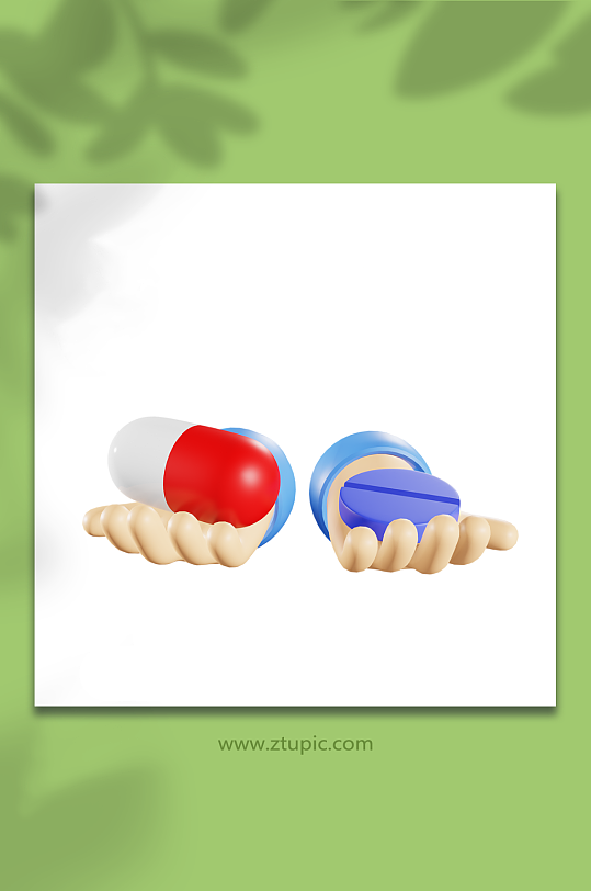 3D立体新冠病毒疫情防疫手势药丸药片模型-众图网