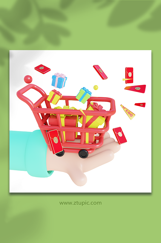 购物促销活动手势购物车3D立体模型-众图网