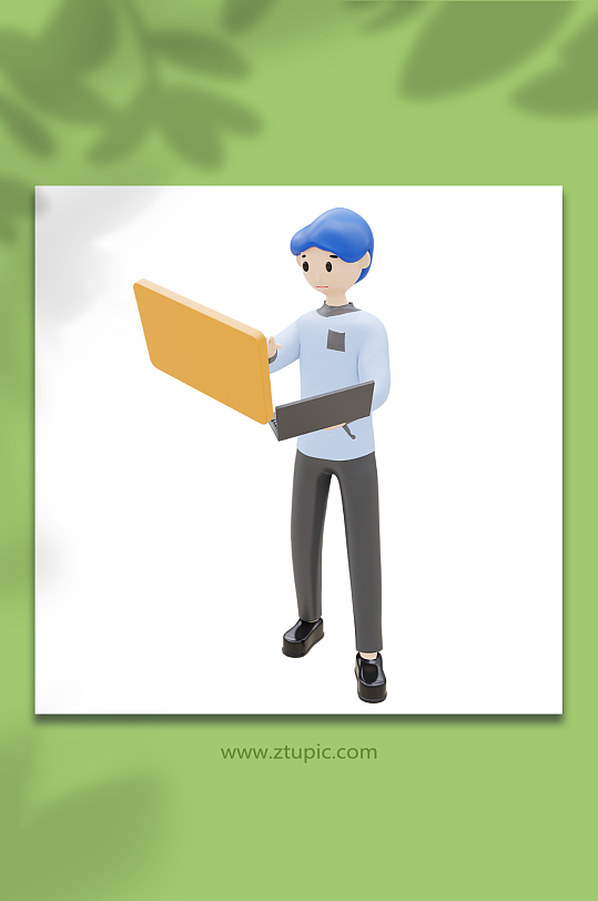 蓝色招聘人物3D立体模型-众图网